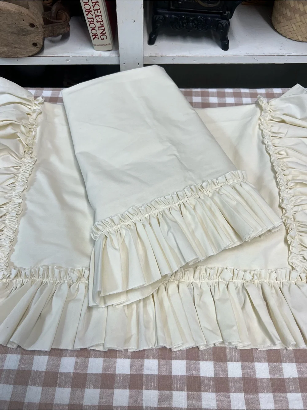 Ruffle pillow shams cream color granny core bedding decor country cottage